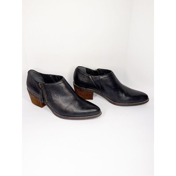 Zodiac Black Leather Shootie Pointed Toe Bootie Western Heel Ankle Boot Zip 7.5 - Picture 2 of 16